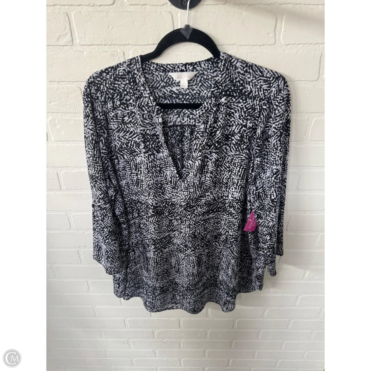 Top 3/4 Sleeve By Decree In Black & White, Size: Xl