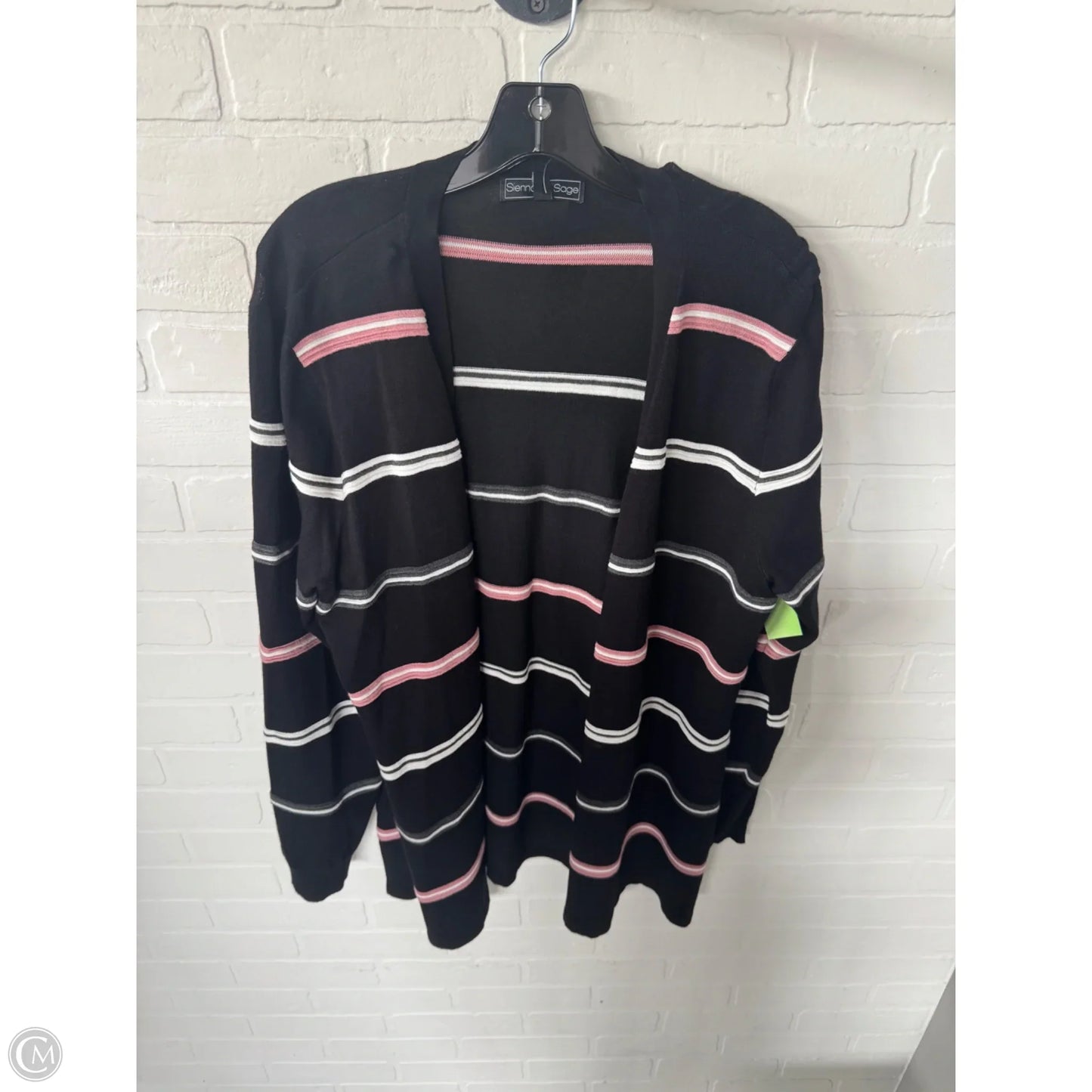 Sweater Cardigan By Clothes Mentor In Black & Pink, Size: L