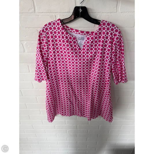 Top Short Sleeve By Croft And Barrow In Pink & White, Size: Xl