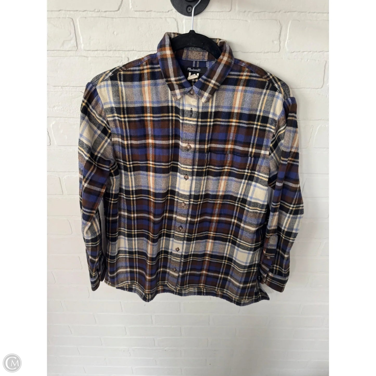 Top Long Sleeve By Madewell In Brown & Cream, Size: Xs