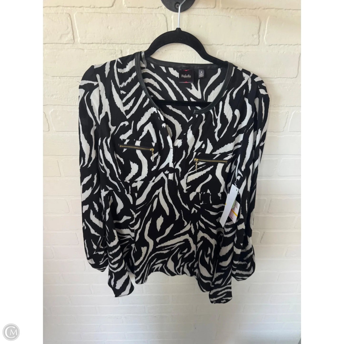 Top Long Sleeve By Rafaella In Black & White, Size: M