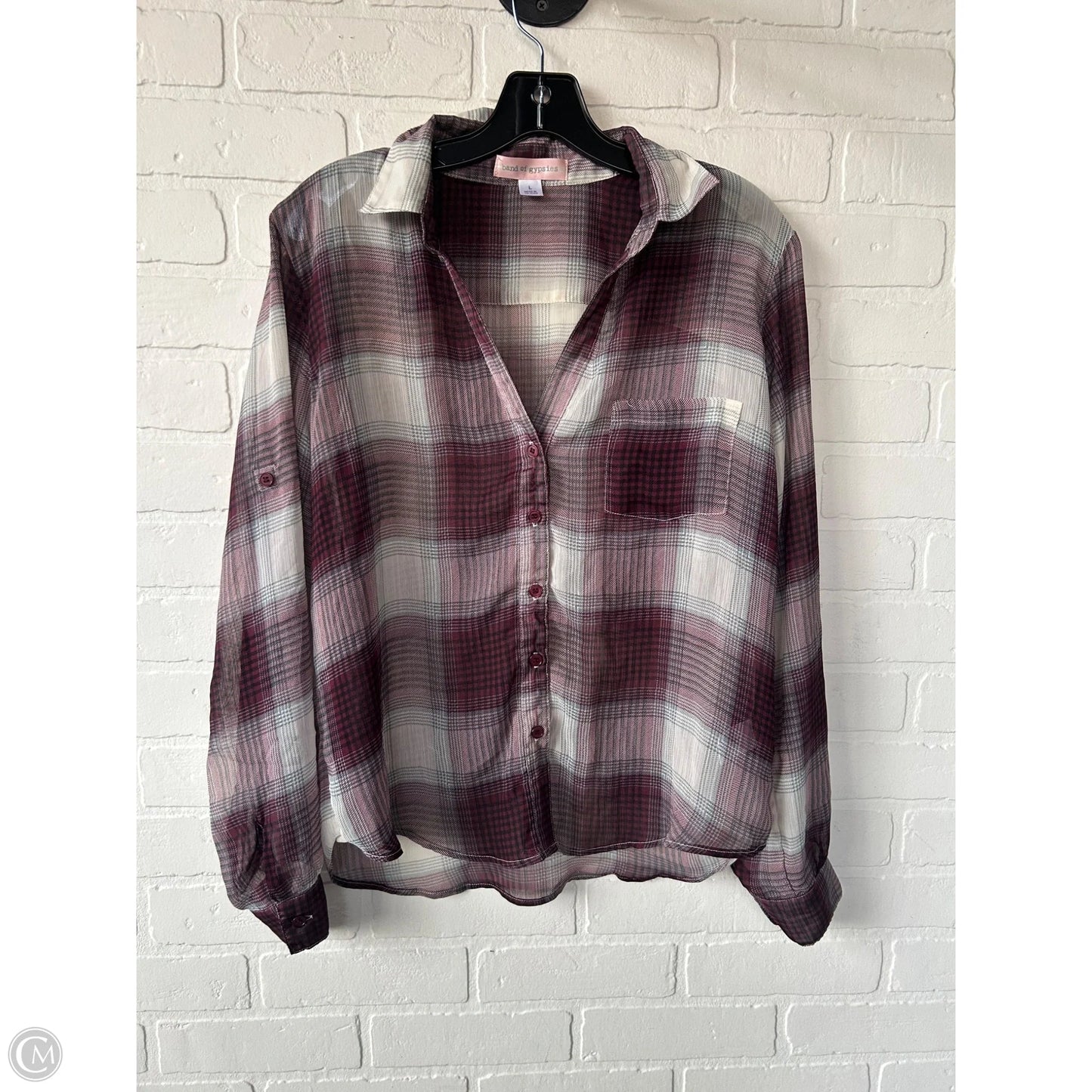 Top Long Sleeve By Band Of Gypsies In Black & Purple, Size: L