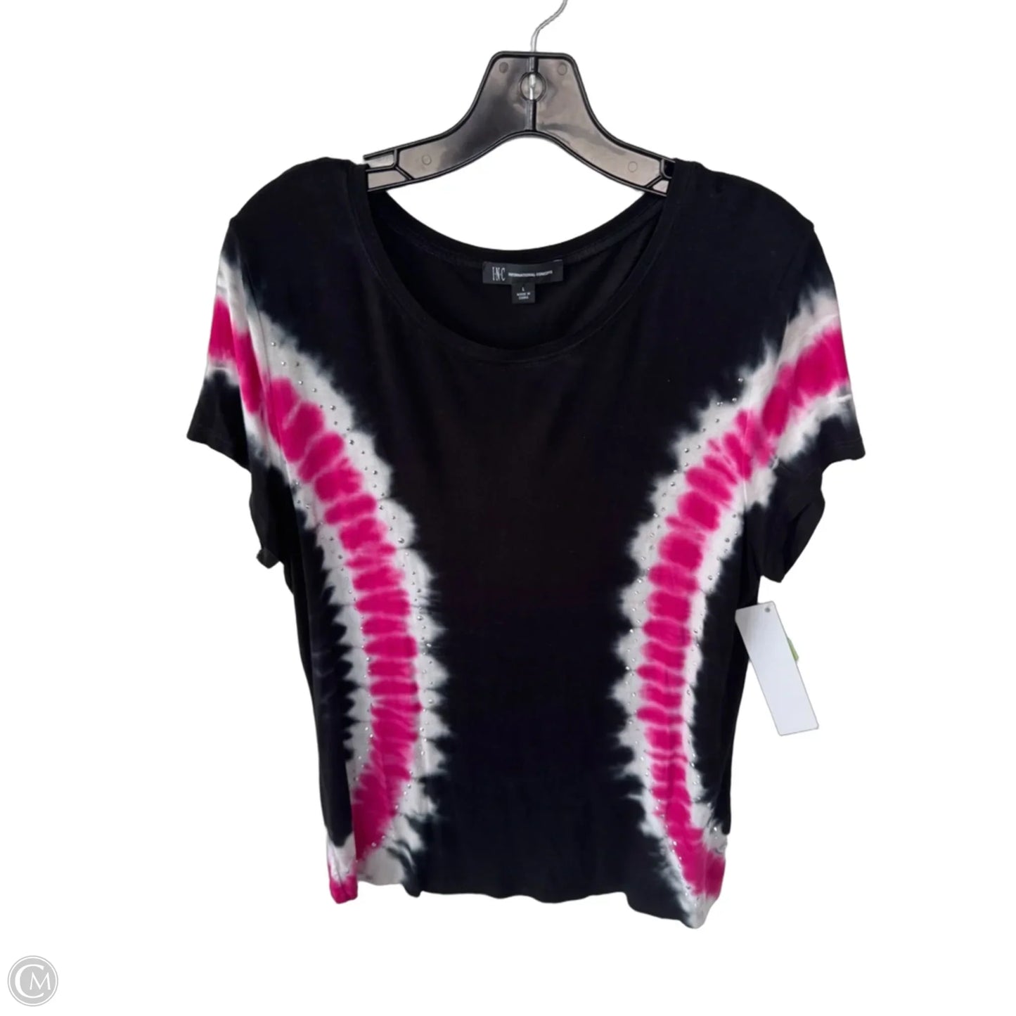 Top Short Sleeve By Inc In Black & Pink, Size: L