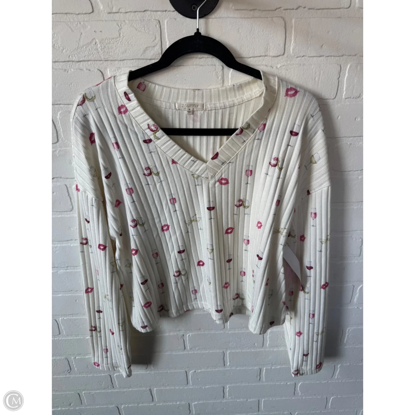 Top Long Sleeve By Z Supply In Cream & Pink, Size: M