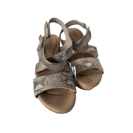 Sandals Heels Wedge By Clarks In Gold & Grey, Size: 11