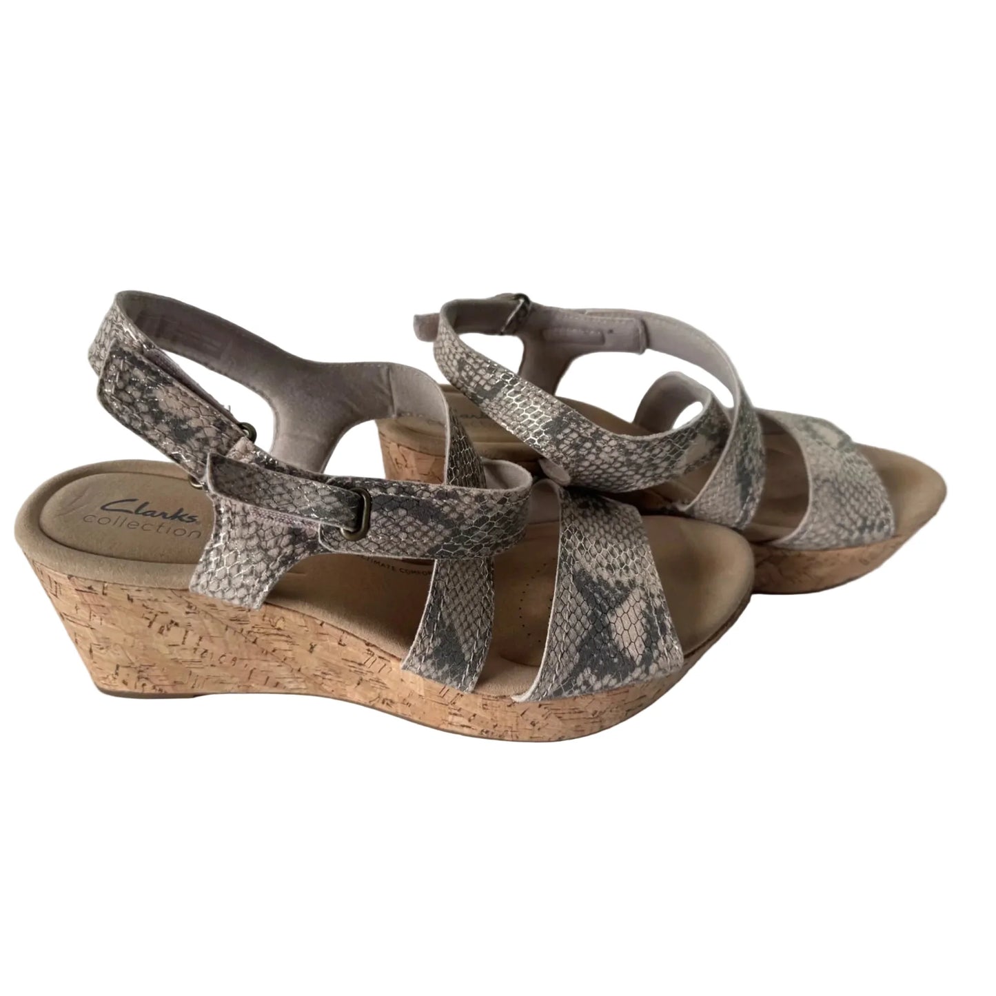 Sandals Heels Wedge By Clarks In Gold & Grey, Size: 11