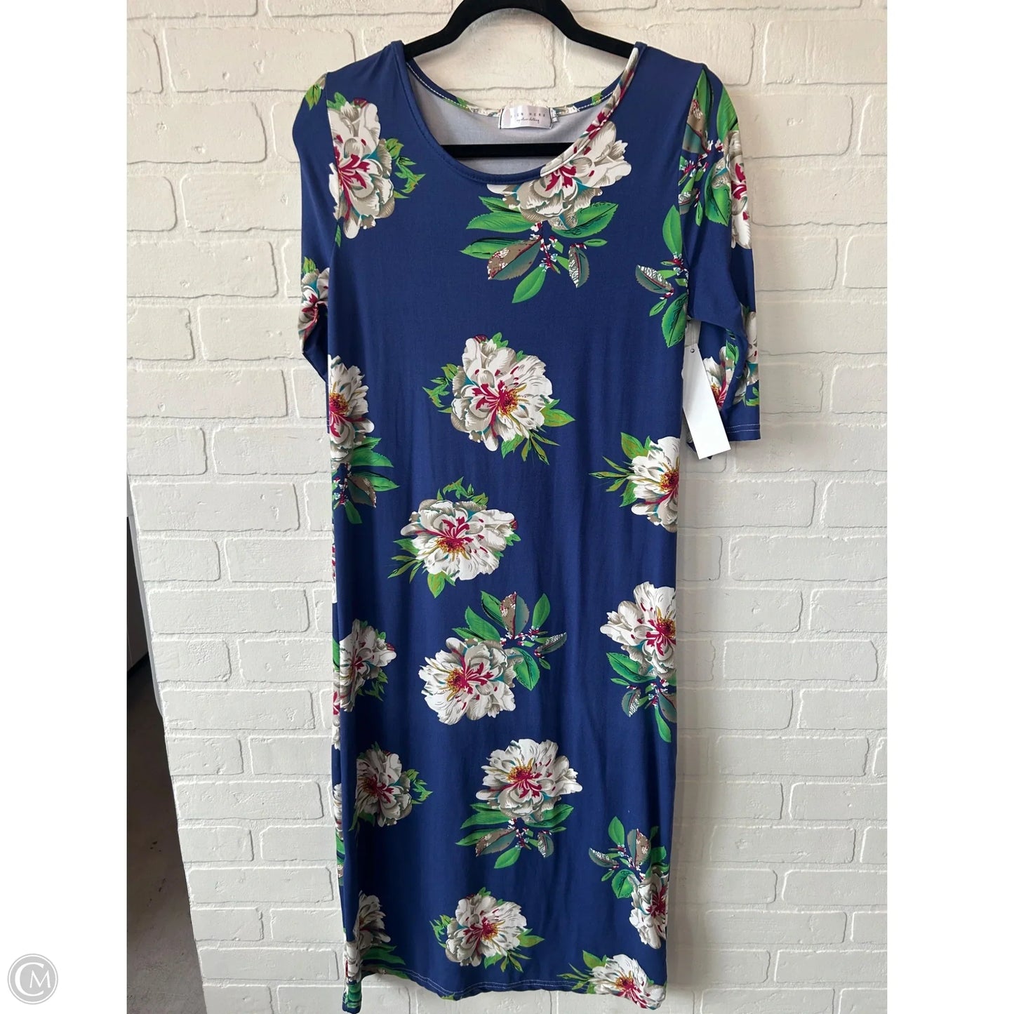 Dress Casual Midi By Cmc In Blue & White, Size: L