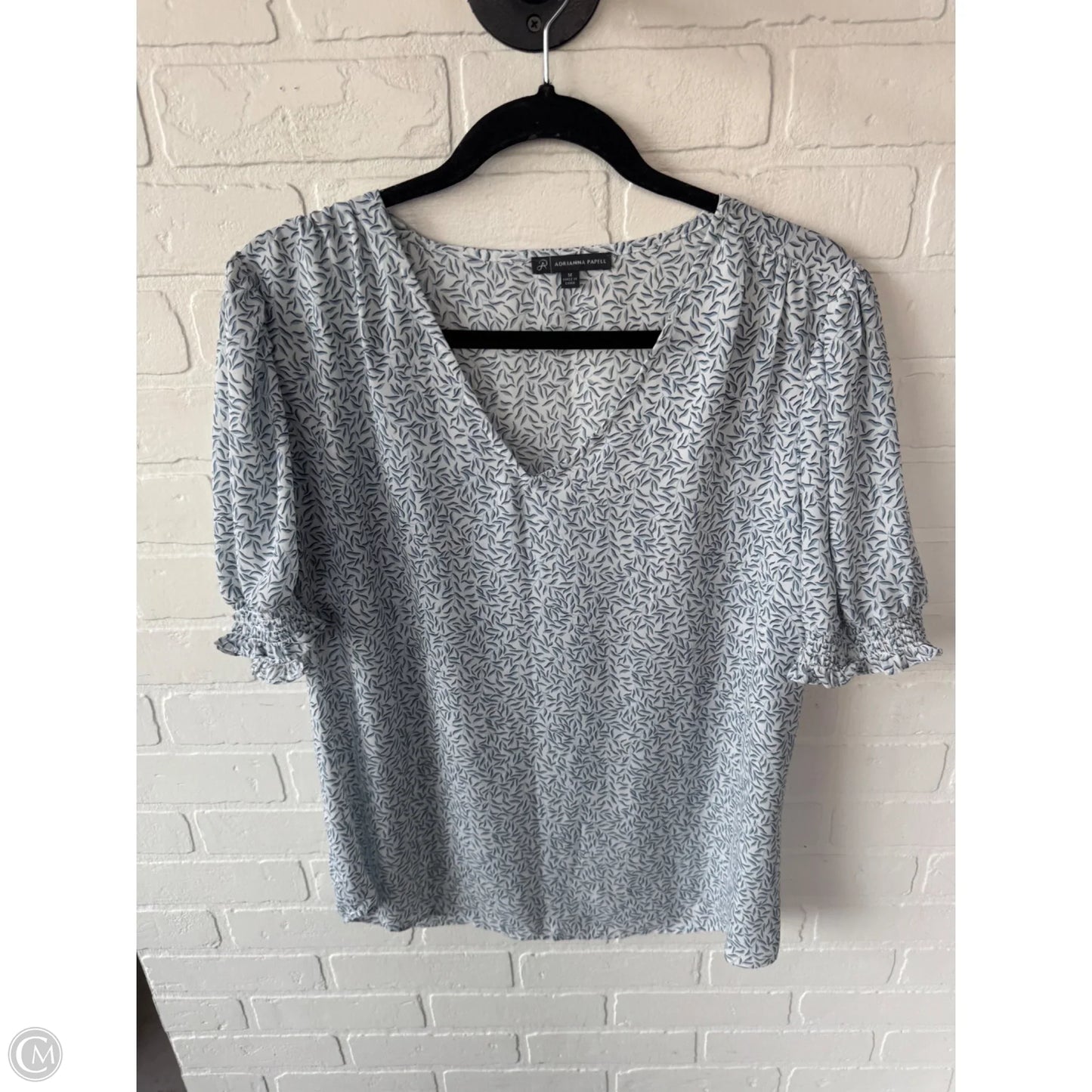 Top Short Sleeve By Adrianna Papell In Blue & White, Size: M