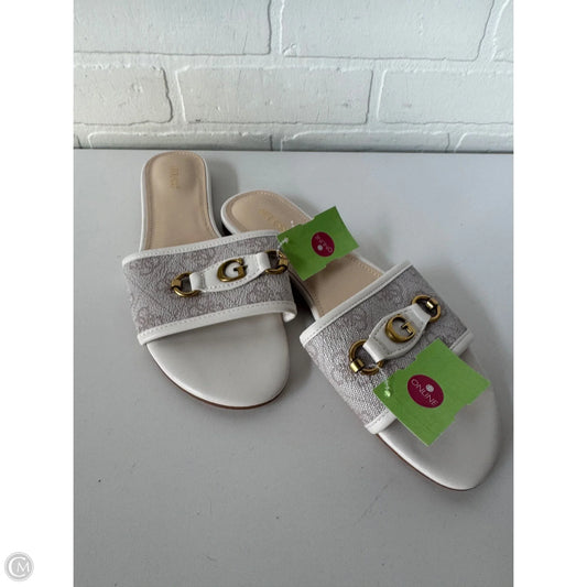 Sandals Flats By Guess In Tan & White, Size: 9