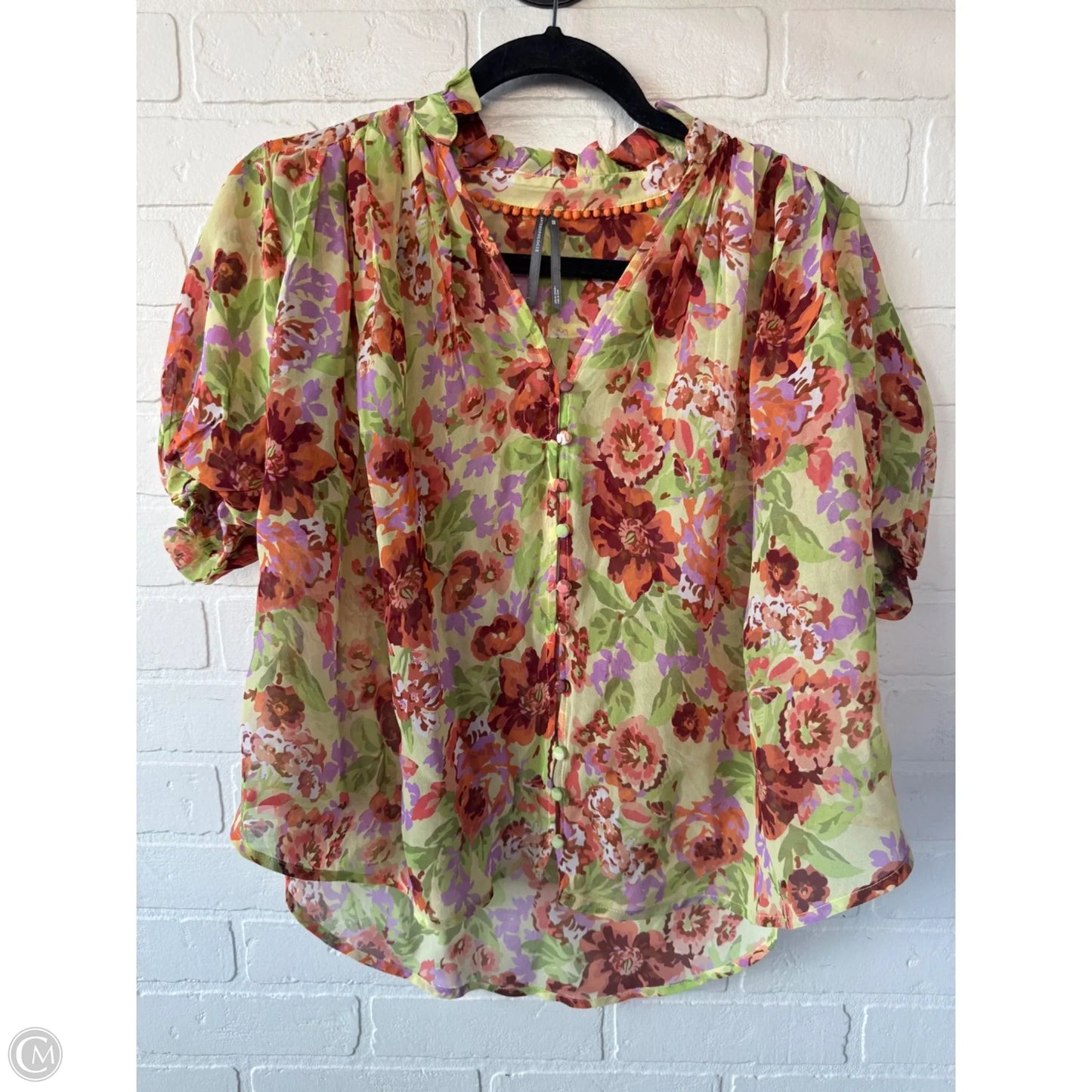 Top Short Sleeve By Anthropologie In Green & Orange, Size: Xxs