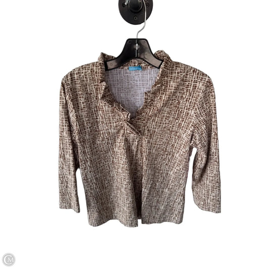 Top Long Sleeve By J Mclaughlin In Brown & Cream, Size: M
