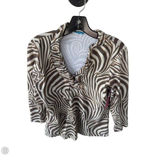 Top Long Sleeve By J Mclaughlin In Brown & Cream, Size: M
