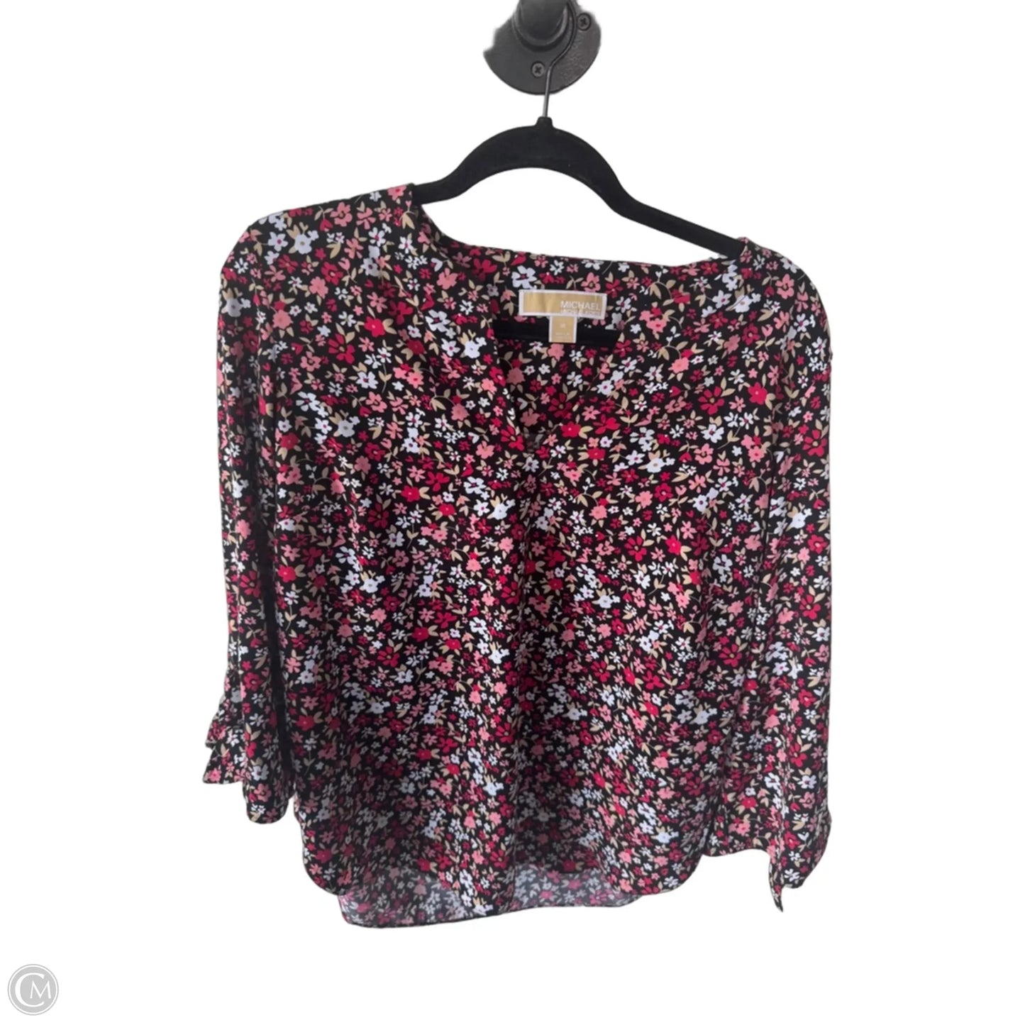 Top 3/4 Sleeve By Michael By Michael Kors In Black & Red, Size: M