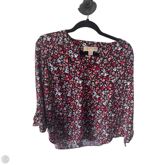 Top 3/4 Sleeve By Michael By Michael Kors In Black & Red, Size: M