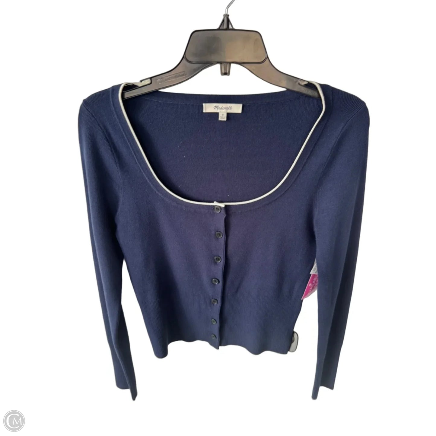 Sweater Cardigan By Madewell In Blue & White, Size: M