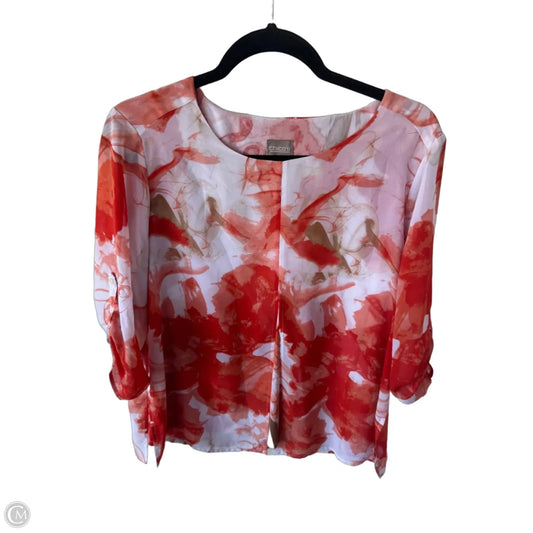 Top 3/4 Sleeve By Chicos In Orange & White, Size: M