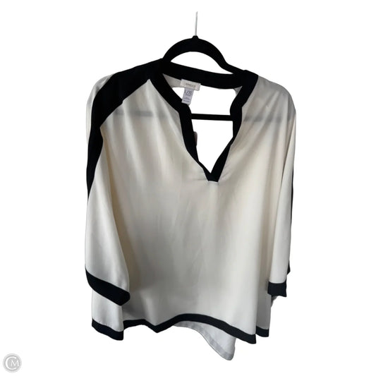 Top 3/4 Sleeve By Chicos In Black & Cream, Size: L