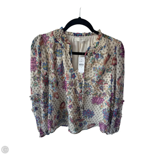 Top Long Sleeve By Loft In Cream & Tan, Size: Xs