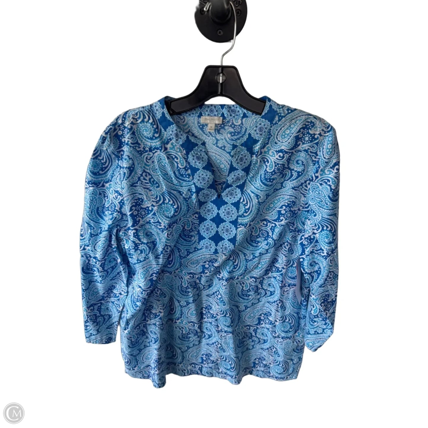 Top Long Sleeve By Talbots In Blue & White, Size: M