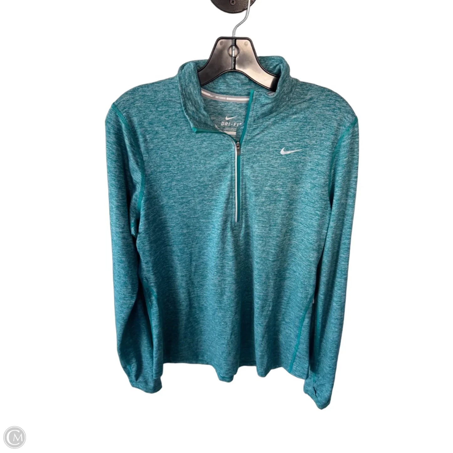 Athletic Top Long Sleeve Collar By Nike Apparel In Blue & White, Size: M