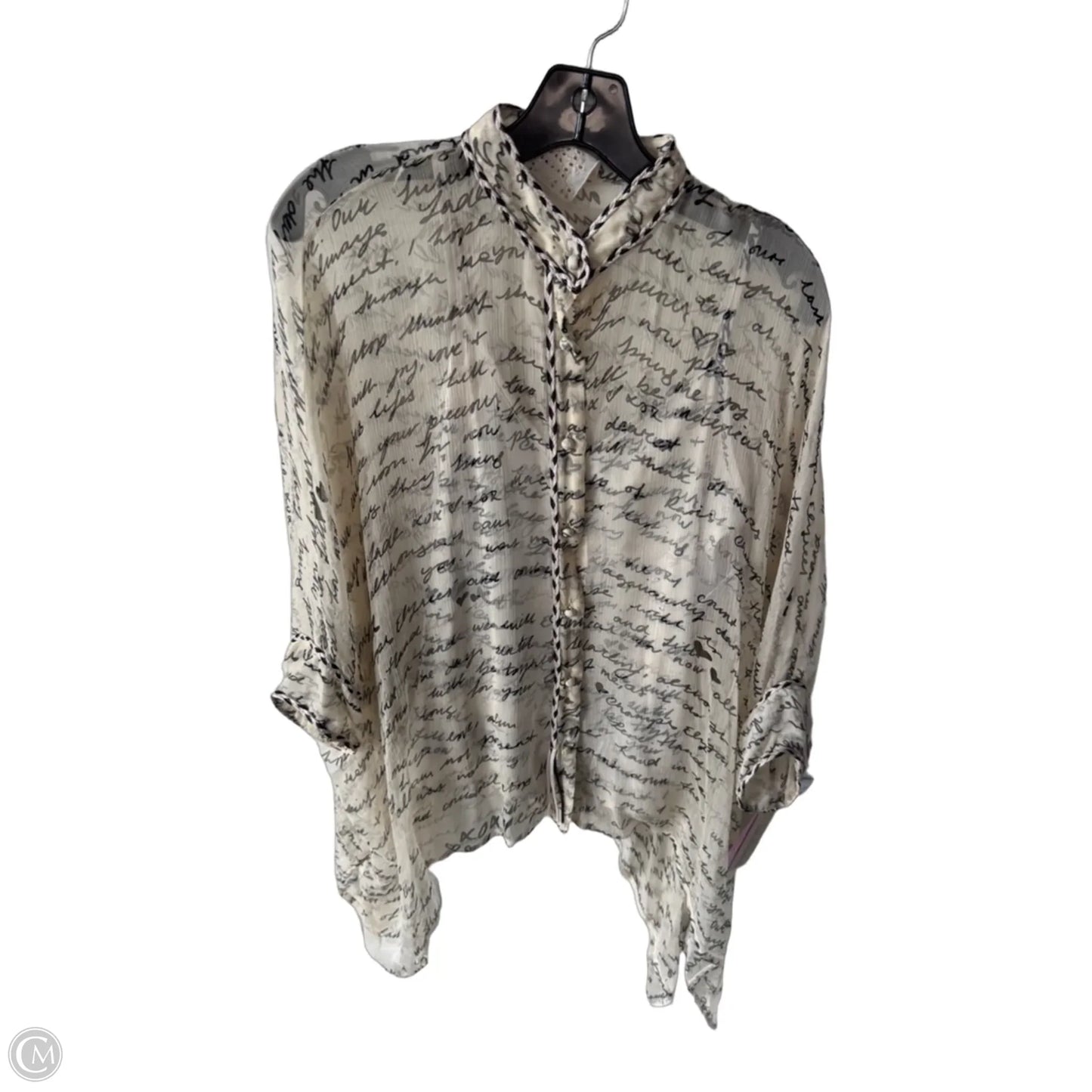 Top 3/4 Sleeve Designer By Johnny Was In Black & Cream, Size: S