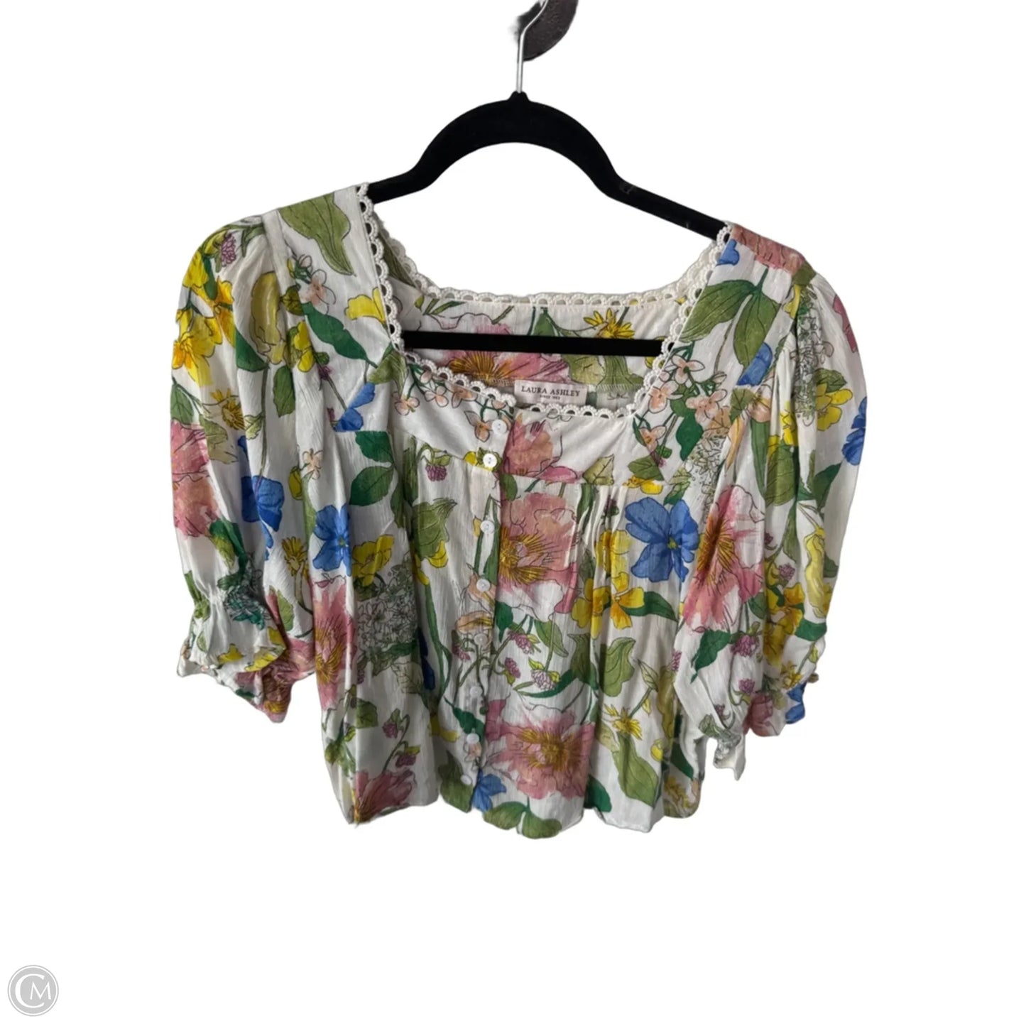 Top 3/4 Sleeve By Laura Ashley In Green & White, Size: Xs