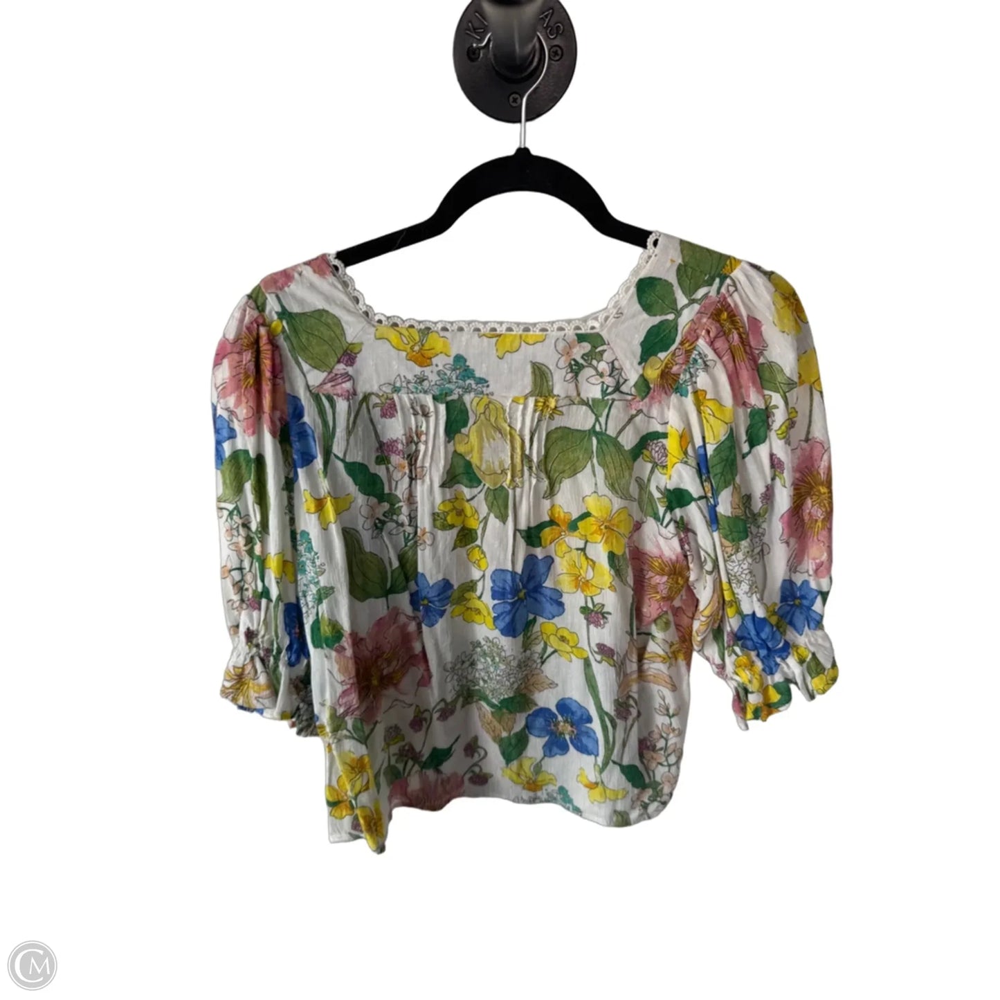 Top 3/4 Sleeve By Laura Ashley In Green & White, Size: Xs