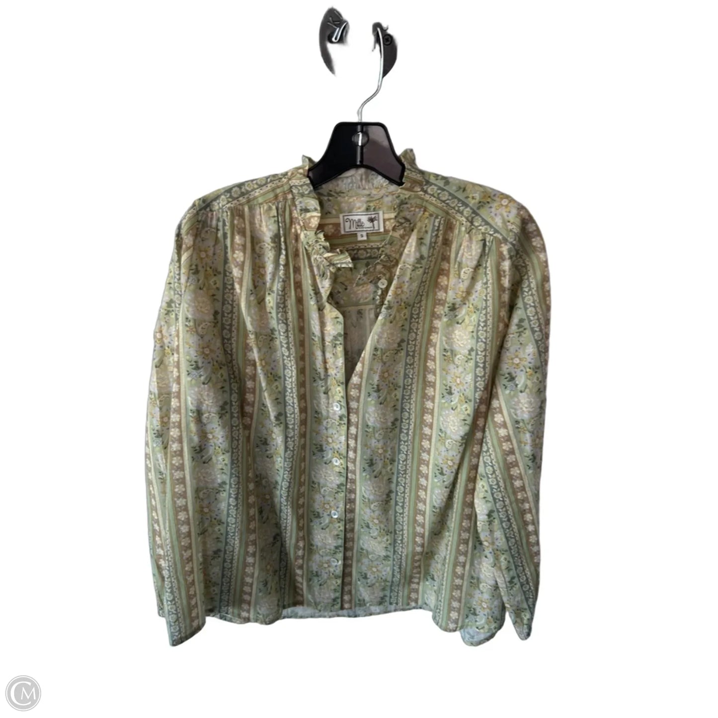 Top Long Sleeve By Cmc In Green & Tan, Size: S