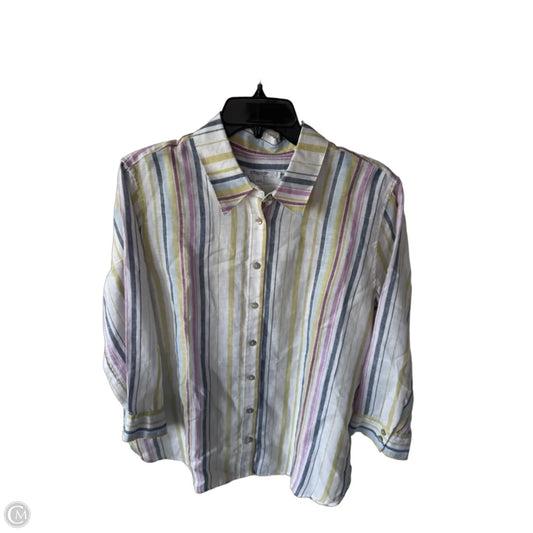 Top 3/4 Sleeve By Chicos In Blue & White, Size: L