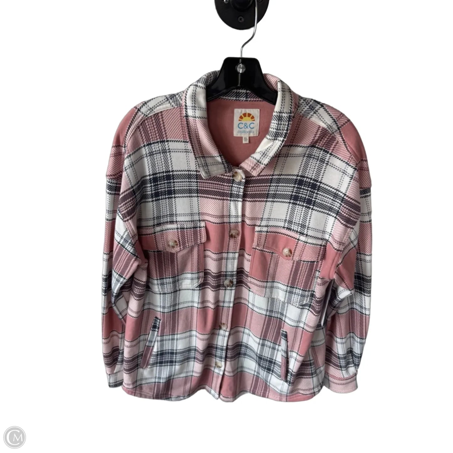 Jacket Shirt By C And C In Blue & Pink, Size: Xl