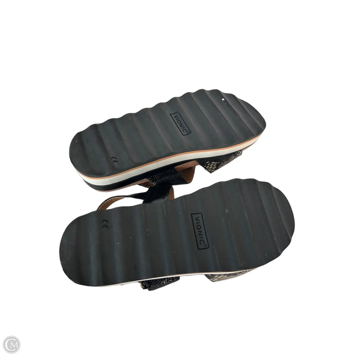 Sandals Flats By Vionic In Black & Cream, Size: 8.5