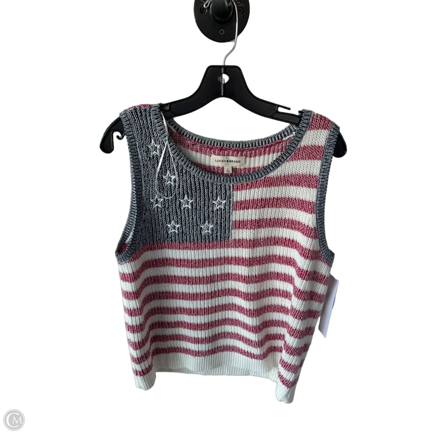Vest Sweater By Lucky Brand In Blue & Red & White, Size: L