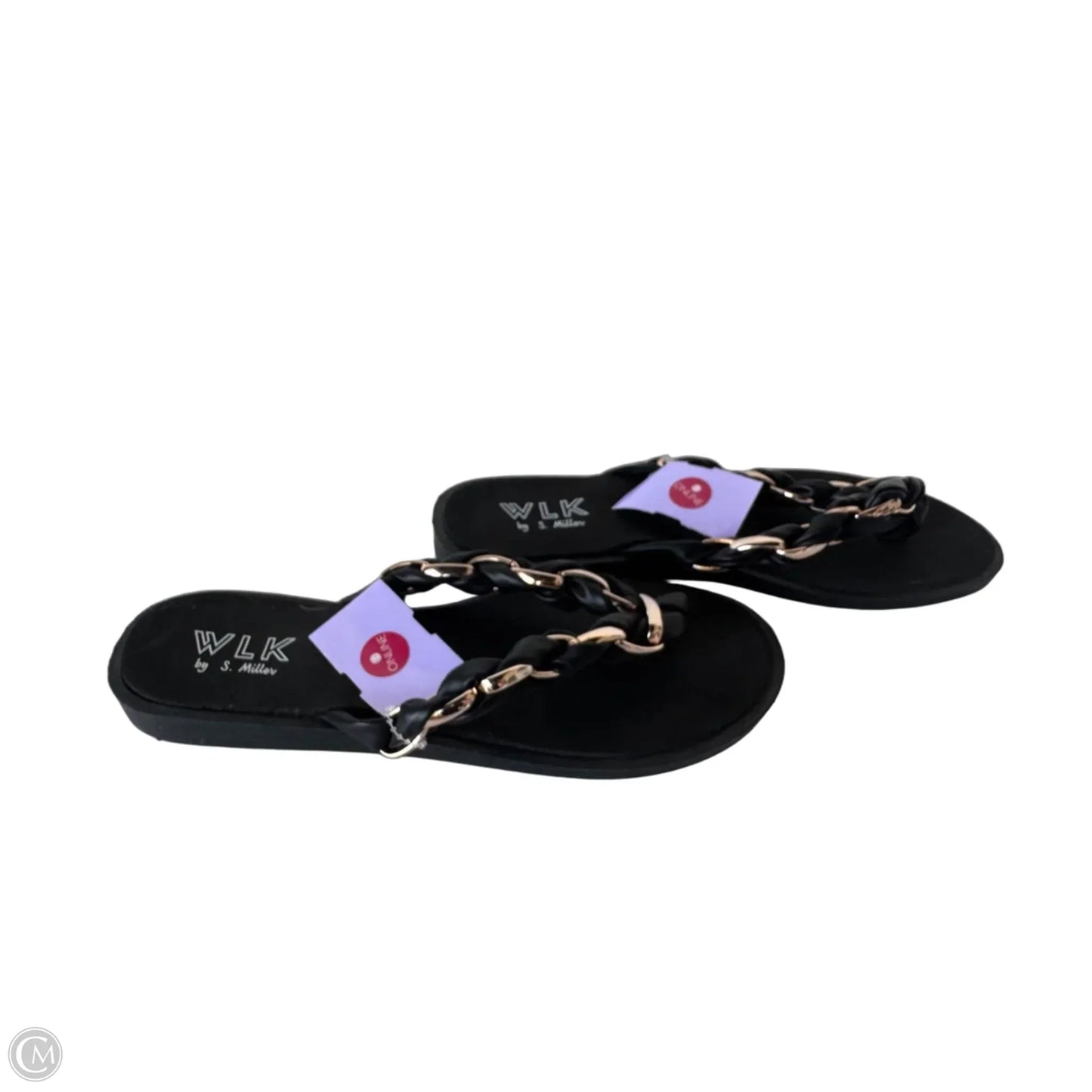 Sandals Flip Flops By Clothes Mentor In Black & Gold, Size: 8