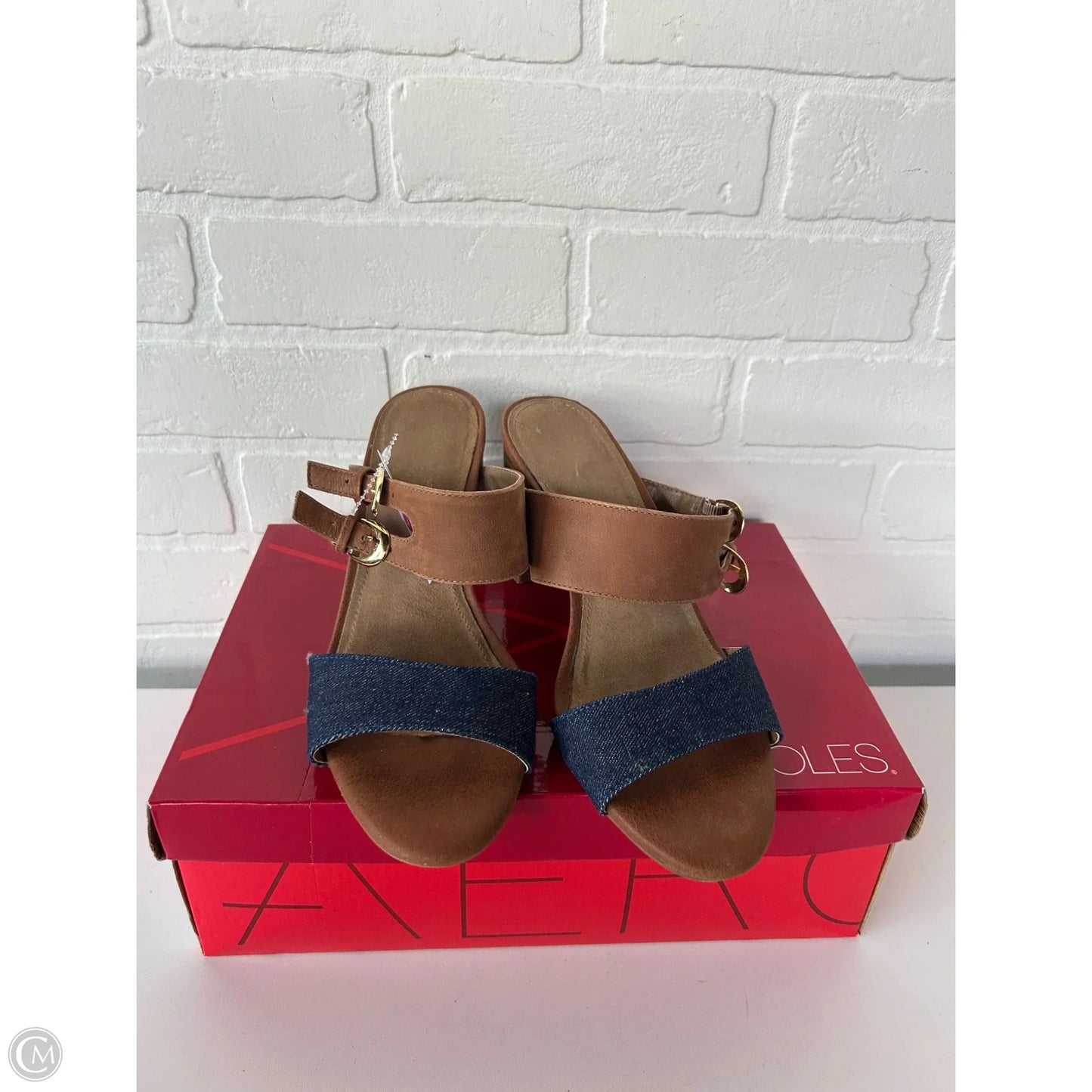 Sandals Heels Block By Aerosoles In Blue & Brown, Size: 10
