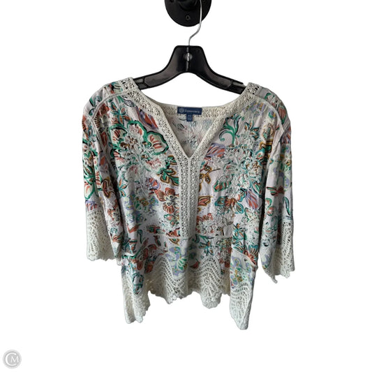 Top 3/4 Sleeve By Democracy In Cream & Green, Size: S