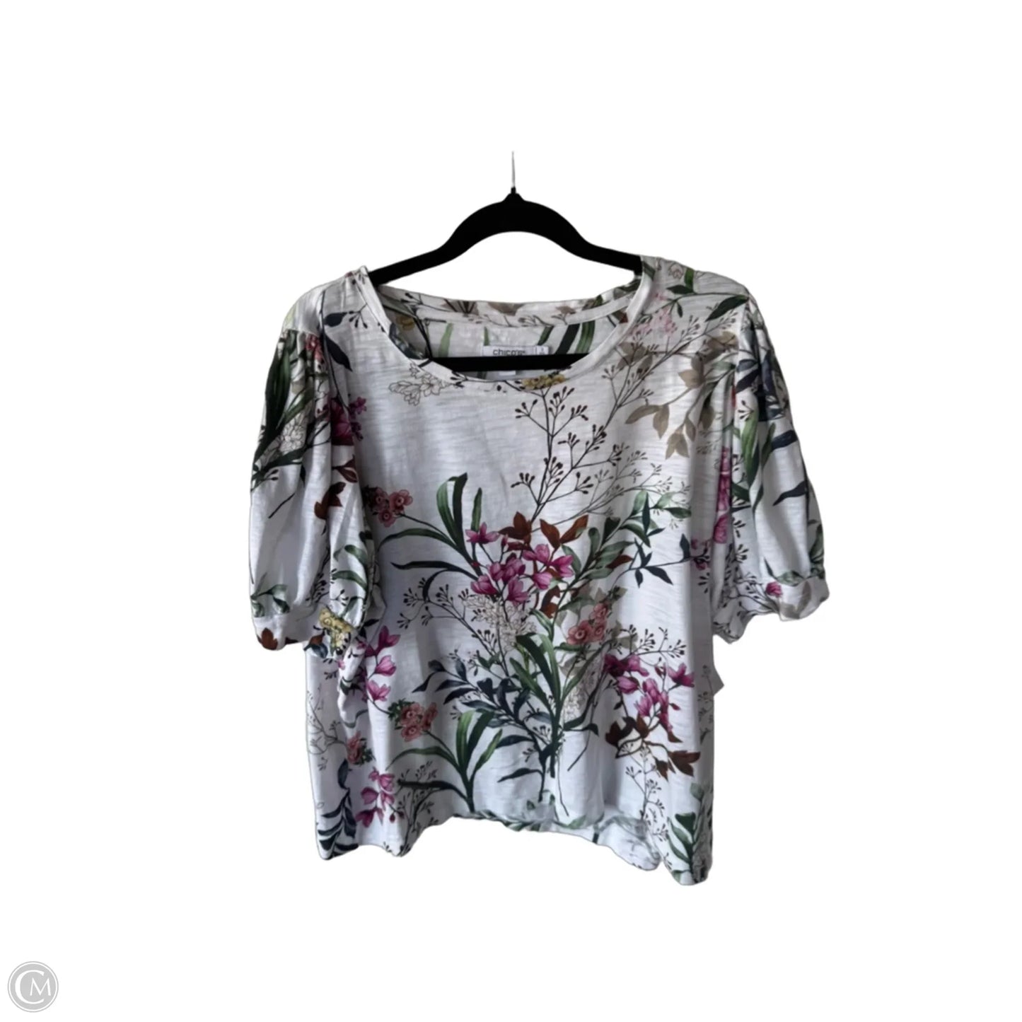 Top Short Sleeve By Chicos In Green & White, Size: Xl