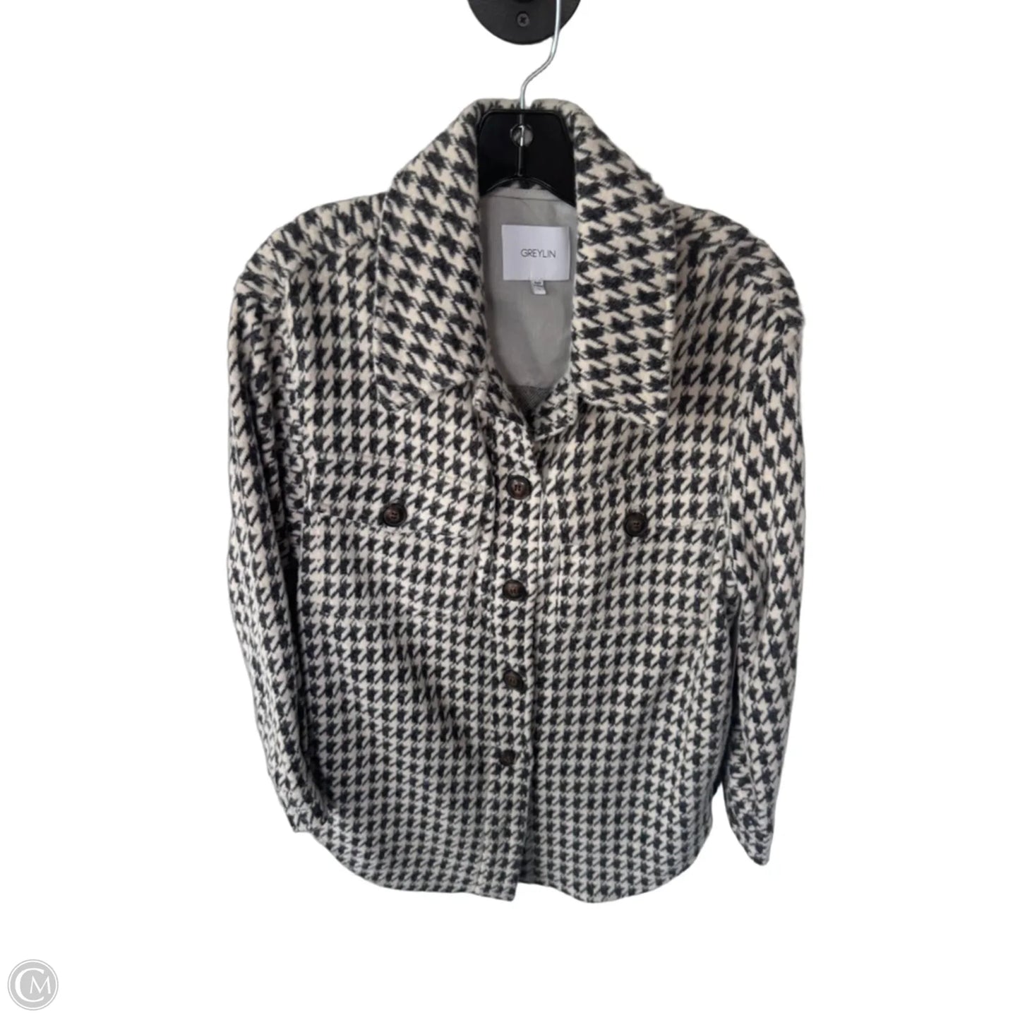Jacket Shirt By Greylin In Black & Cream, Size: S