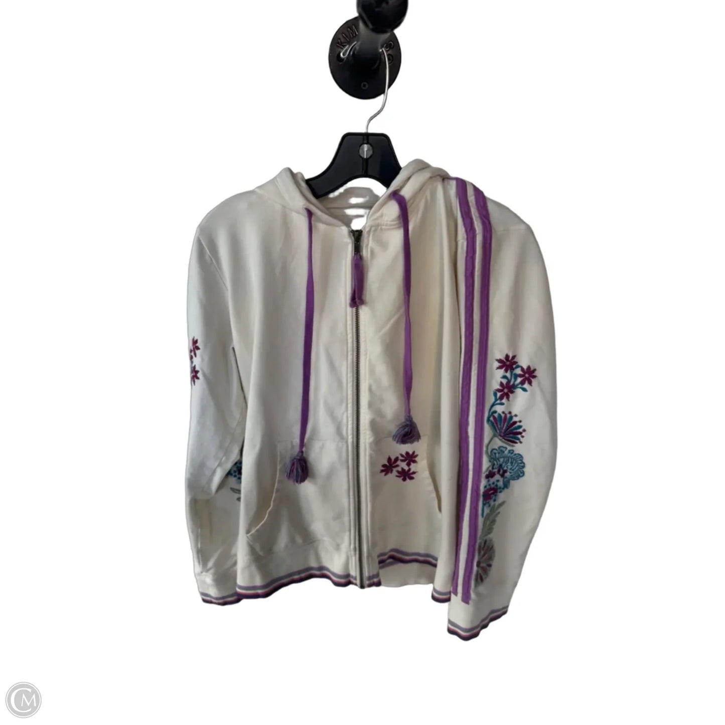 Jacket Designer By Johnny Was In Cream & Purple, Size: L