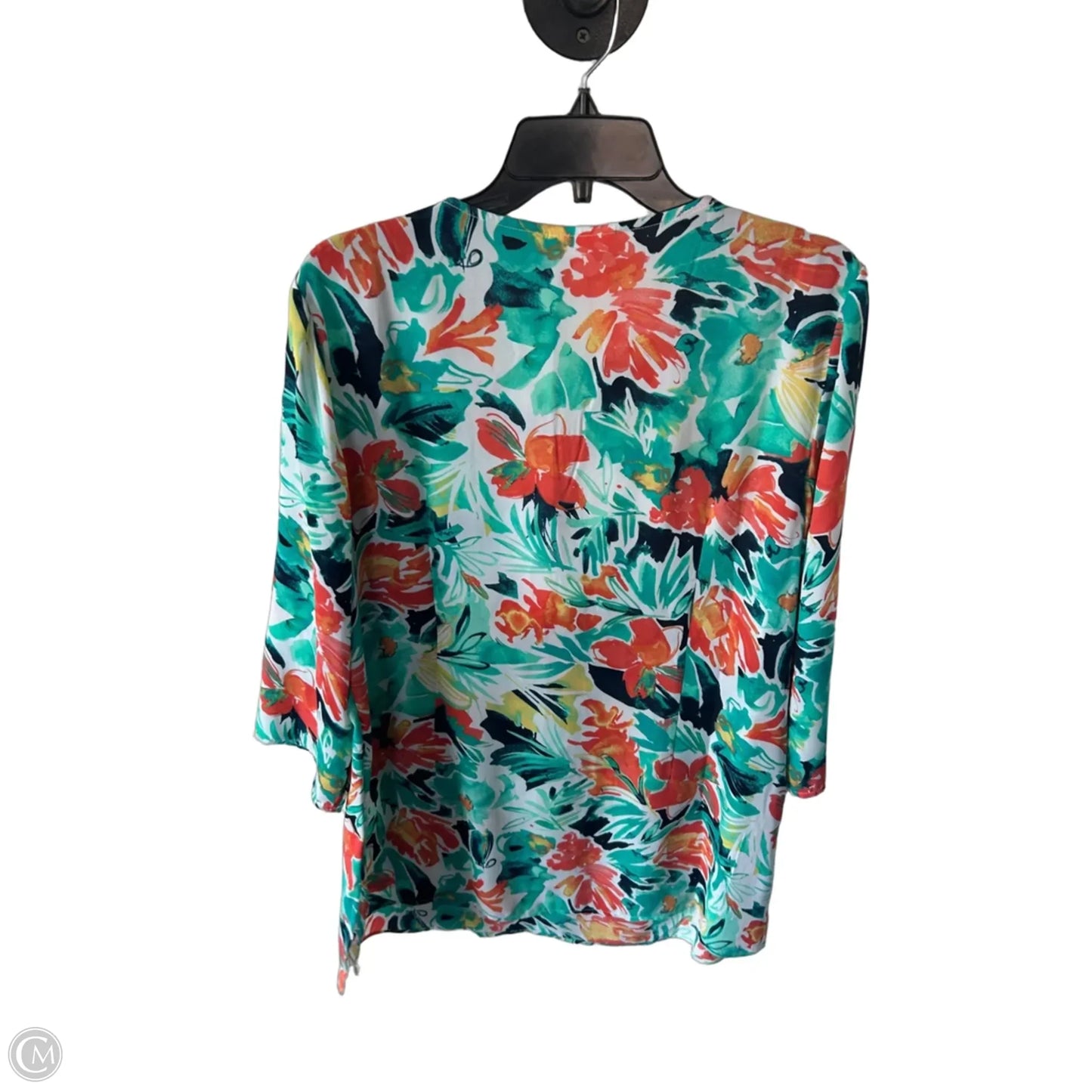 Top 3/4 Sleeve By Charter Club In Green & Orange, Size: L