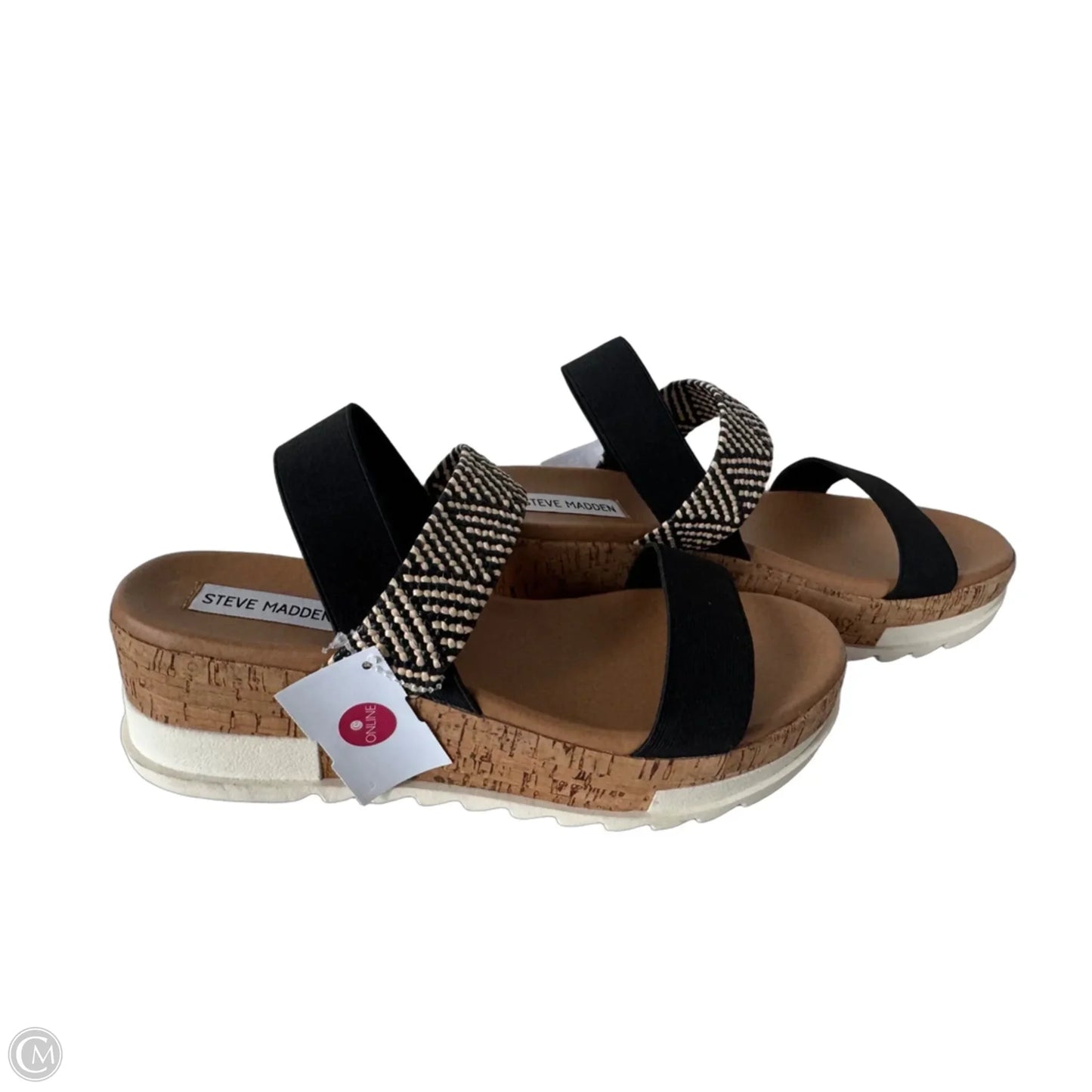Sandals Heels Wedge By Steve Madden In Black & Cream, Size: 9.5