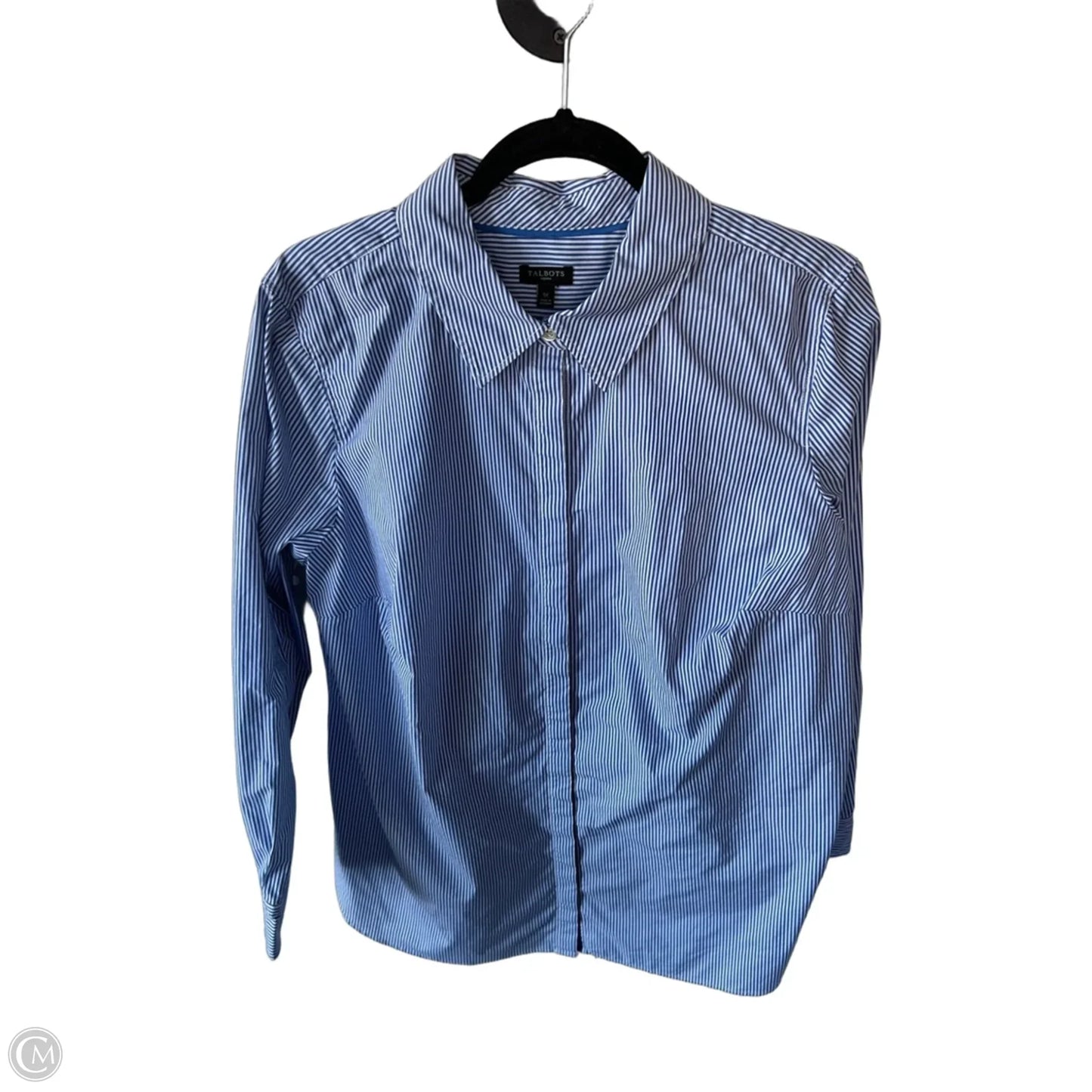 Top Long Sleeve By Talbots In Blue & White, Size: 1x