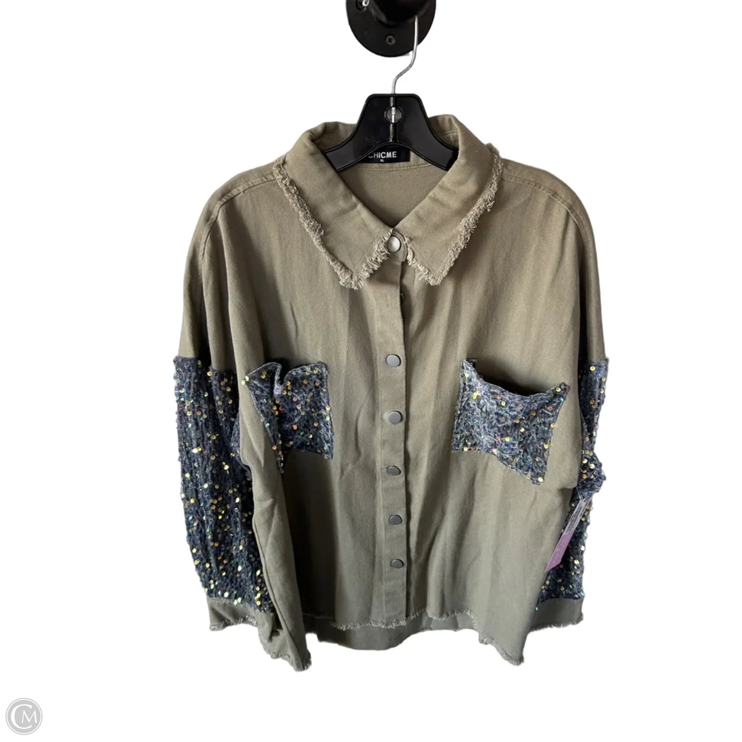 Jacket Shirt By Chicme In Grey, Size: Xl
