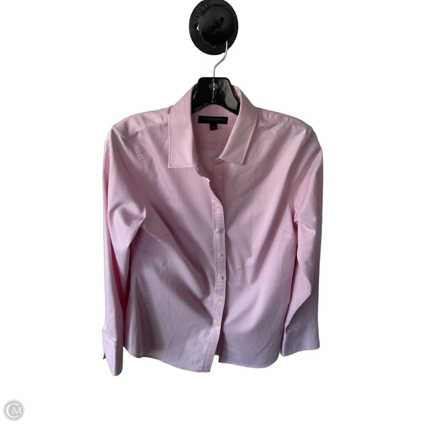 Top Long Sleeve By Banana Republic In Pink & White, Size: S
