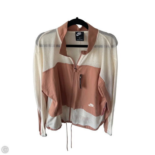 Athletic Jacket By Nike Apparel In Cream & Orange, Size: 1x