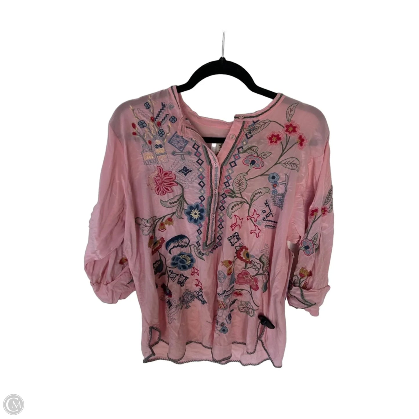 Top 3/4 Sleeve Designer By Johnny Was In Pink, Size: Xl
