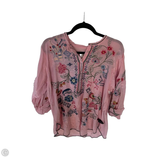 Top 3/4 Sleeve Designer By Johnny Was In Pink, Size: Xl