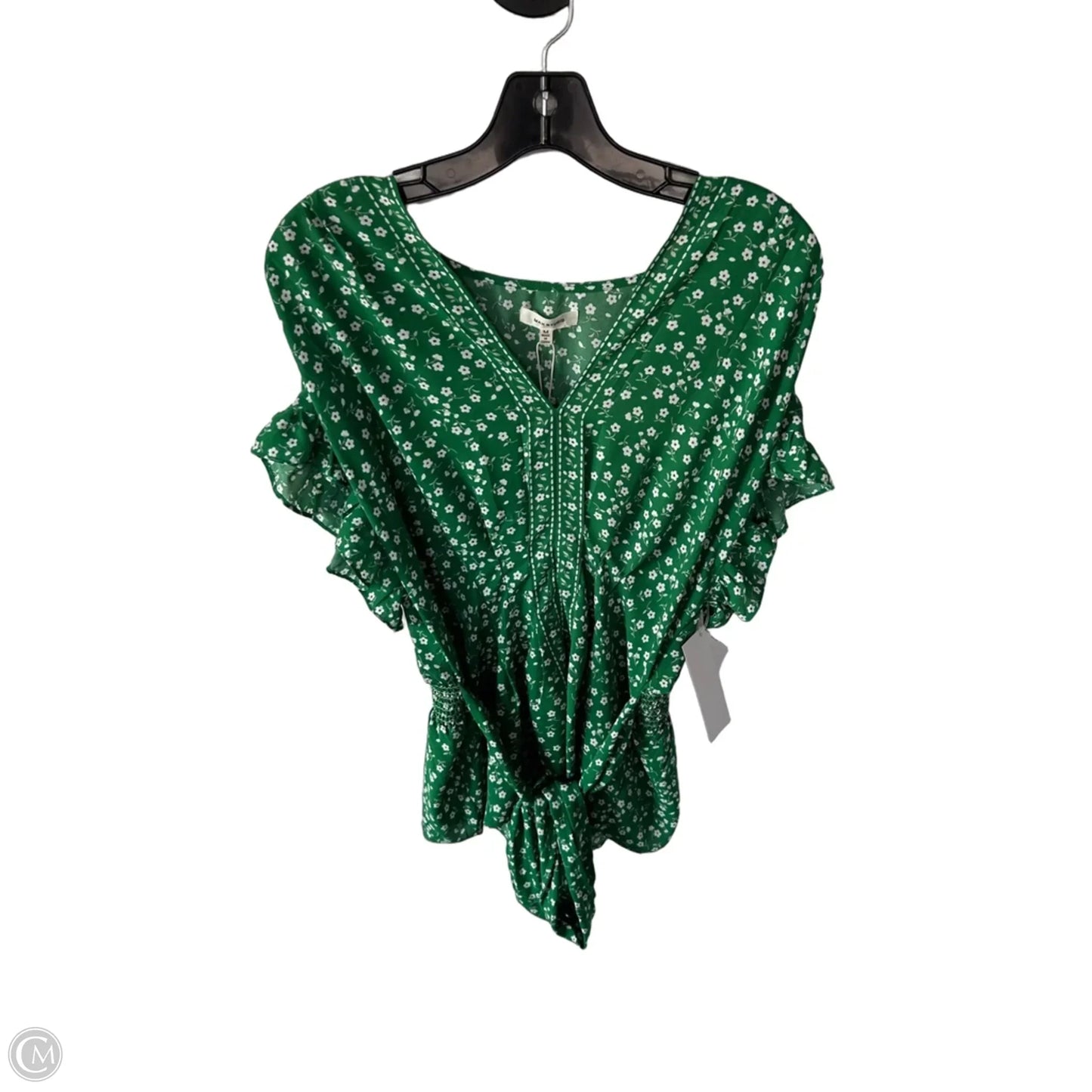 Top Short Sleeve By Max Studio In Green & White, Size: M