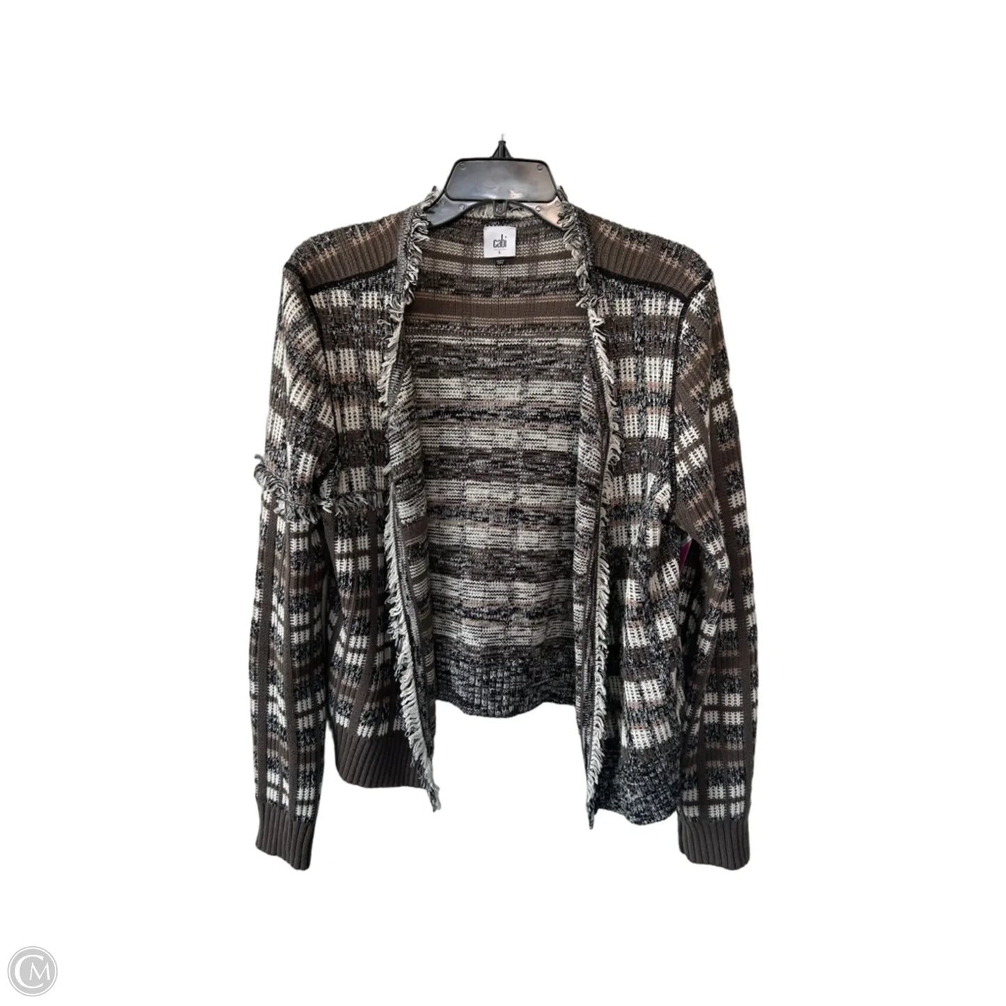 Sweater Cardigan By Cabi In Brown & White, Size: L