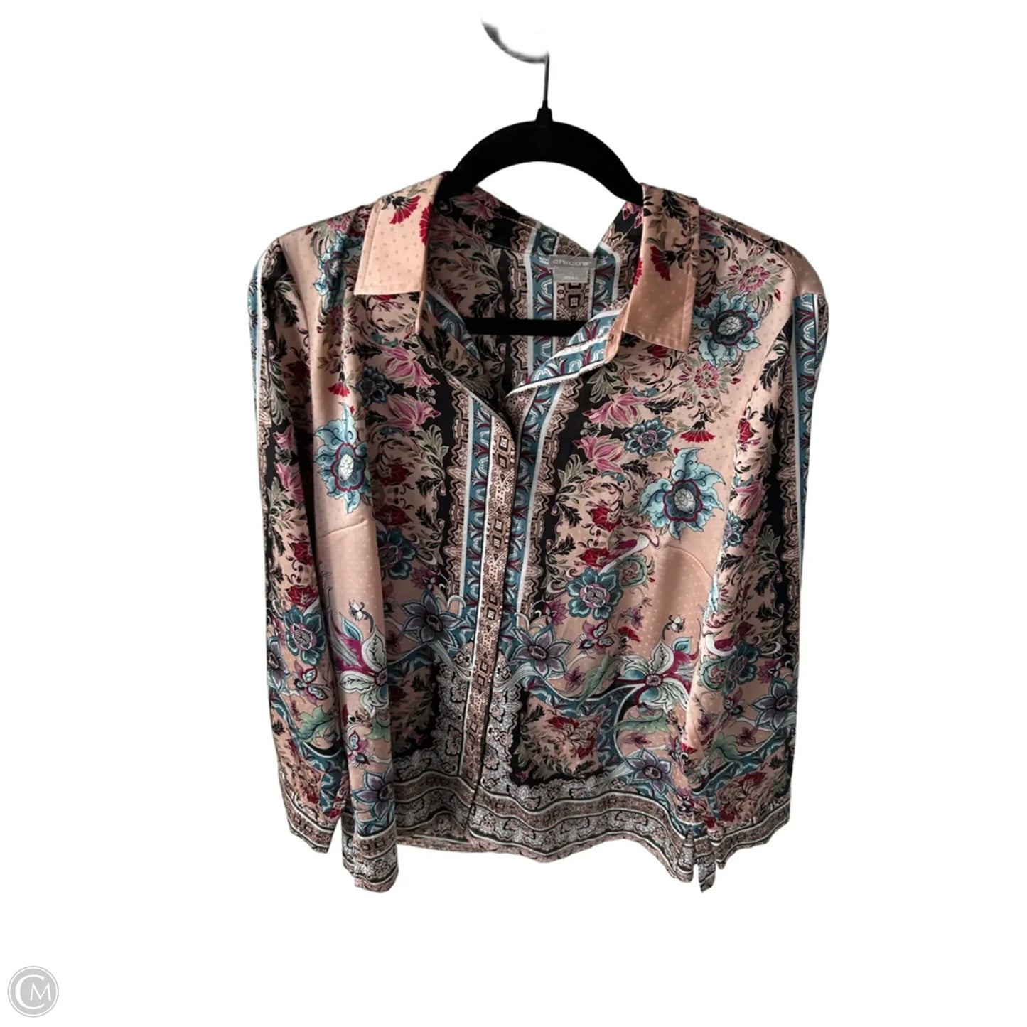 Top Long Sleeve By Chicos In Black & Pink, Size: M