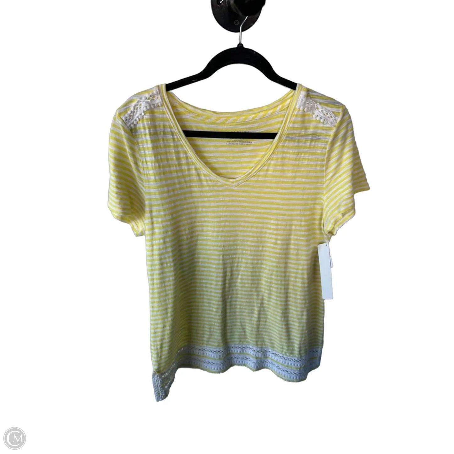 Top Short Sleeve By Talbots In White & Yellow, Size: L